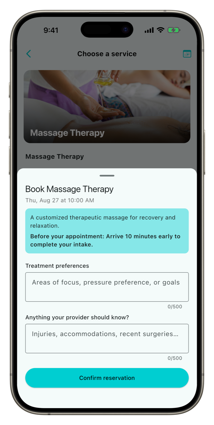 Clubloop massage reservation form