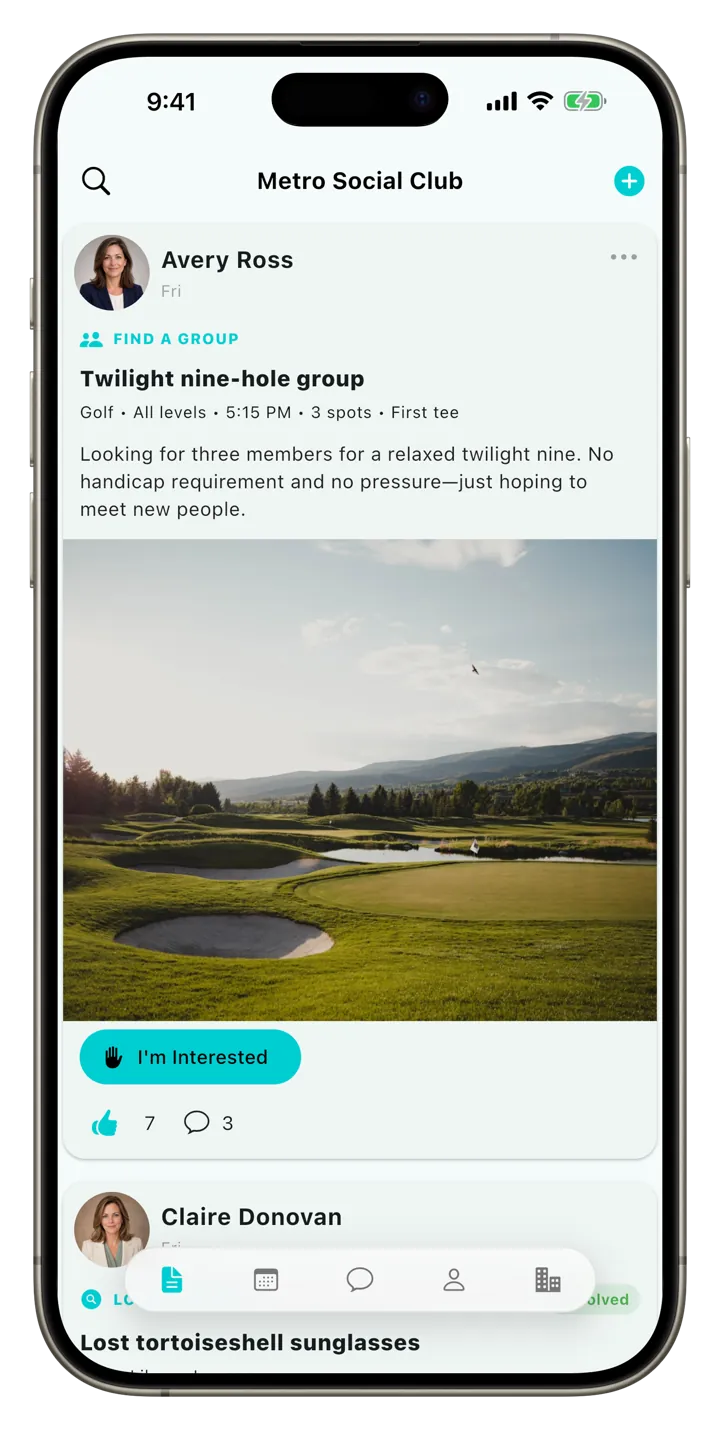 Clubloop member Find a Group post in light mode